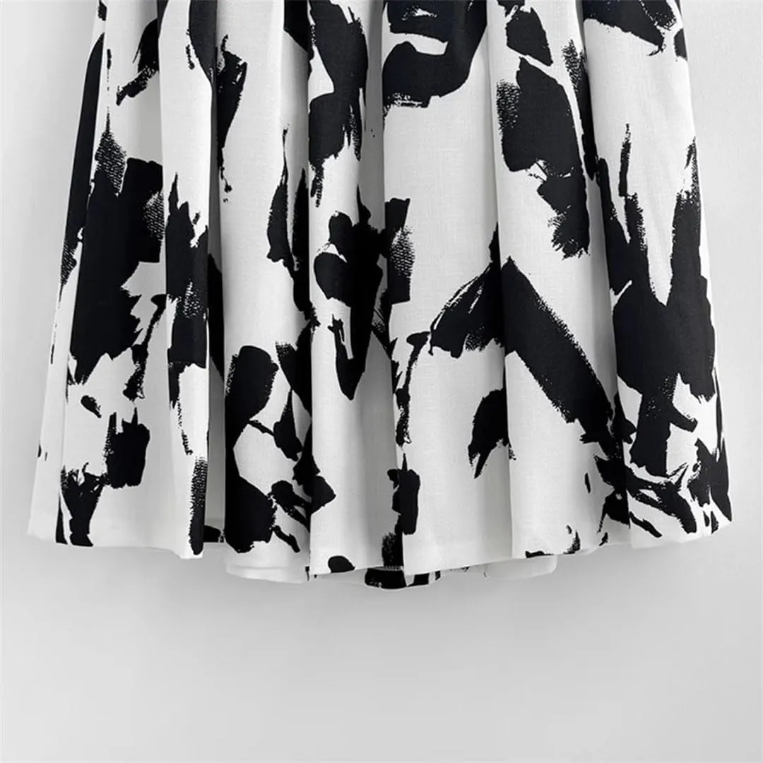 Women Skirts Printed Thin Midi Skirts High Waist Loose Pleated A-Line Skirts