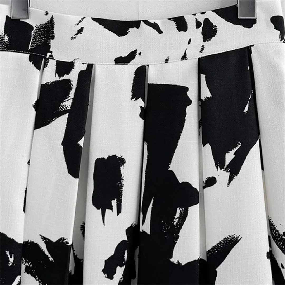Women Skirts Printed Thin Midi Skirts High Waist Loose Pleated A-Line Skirts