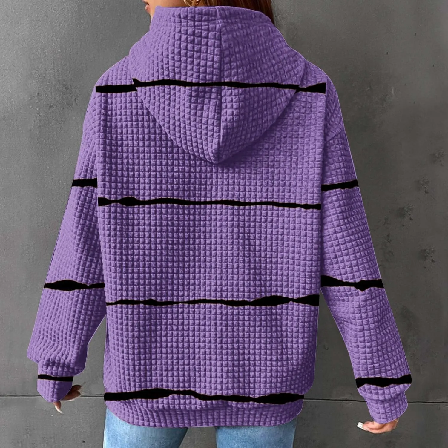 Women Striped Oversized Hoodies Long Sleeve Color Block Sweatshirt Drawstring Pullover Waffle Knit Tops Fall Outfits