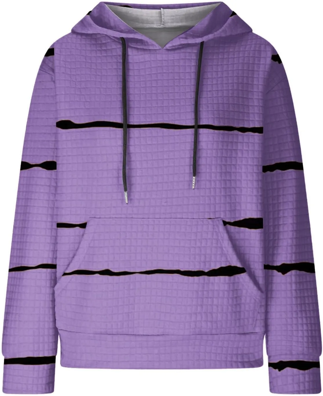 Women Striped Oversized Hoodies Long Sleeve Color Block Sweatshirt Drawstring Pullover Waffle Knit Tops Fall Outfits