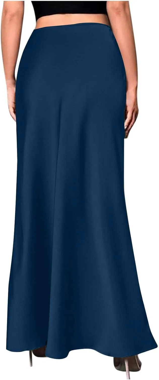 Women Summer Skirt 2025 Silk Elegant High Waist Cocktail Party Wedding Mermaid Satin Maxi Skirts Bodycon Long Skirts