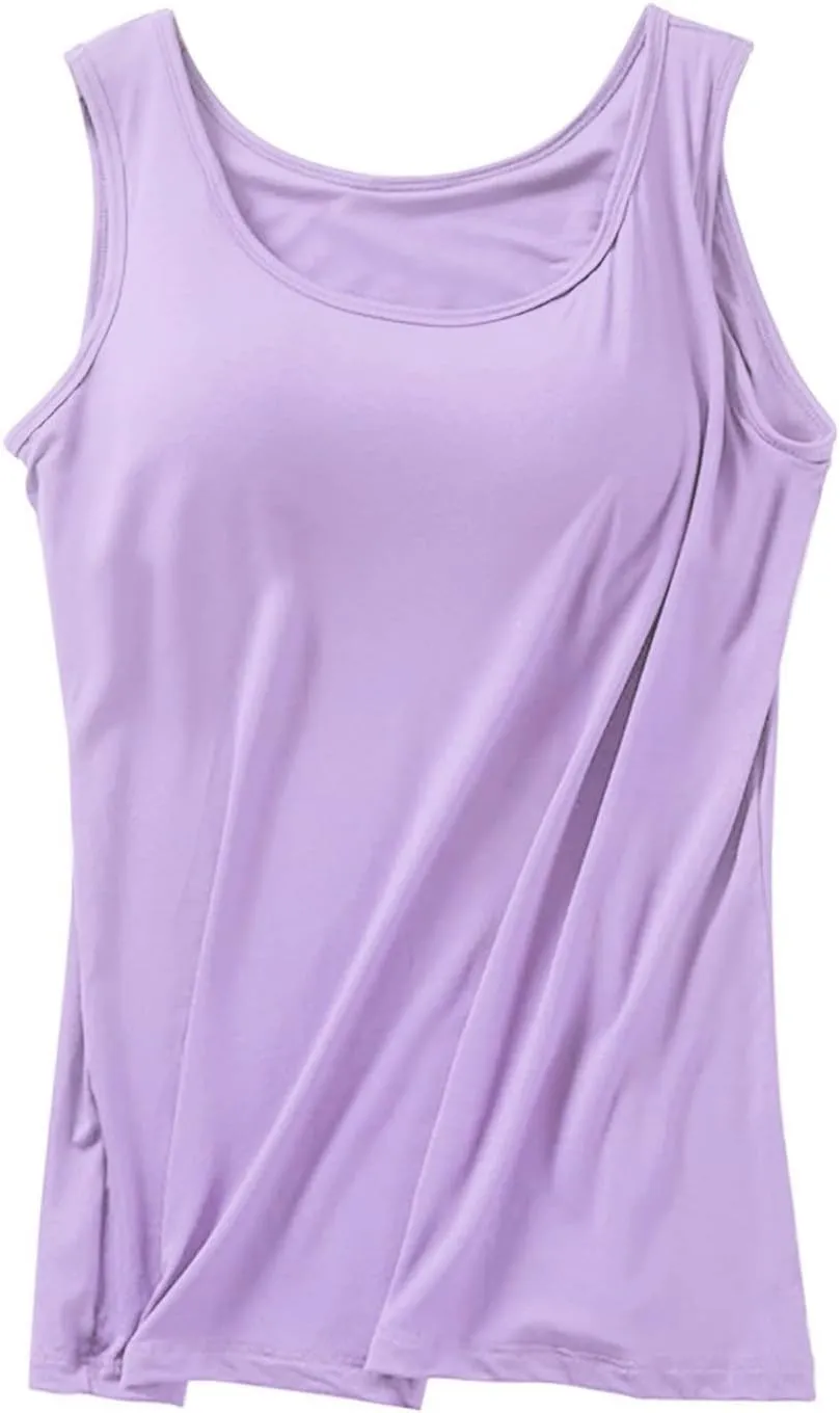 Women Tank Tops with Built in Bras 2025 Summer Strap Layer Padded Bra Cami Shirts Casual Workout Basic Yoga Tops