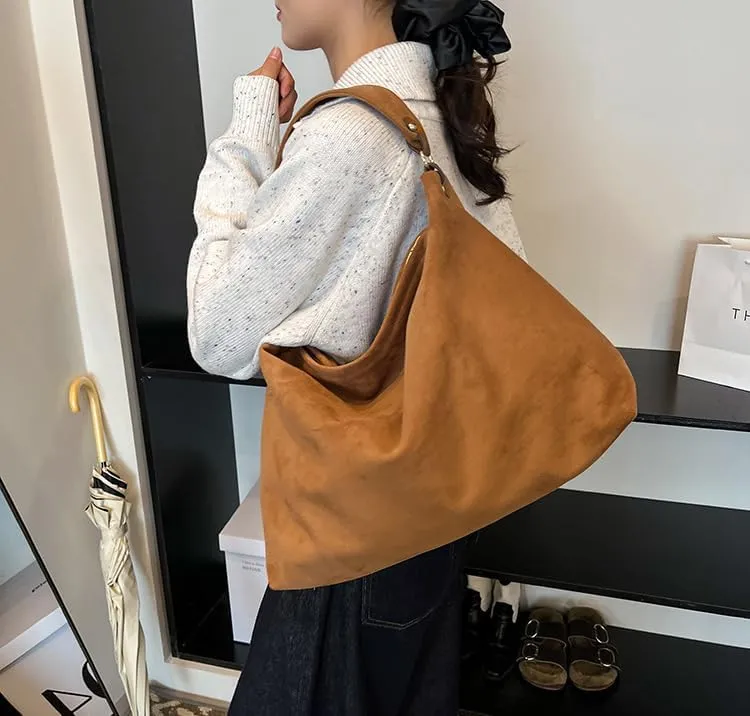 Women Trendy Suede Tote Bag Slouchy Large Capacity Hobo Bag Casual Shoulder Bag Vintage Satchel Purse Handbag Work bag