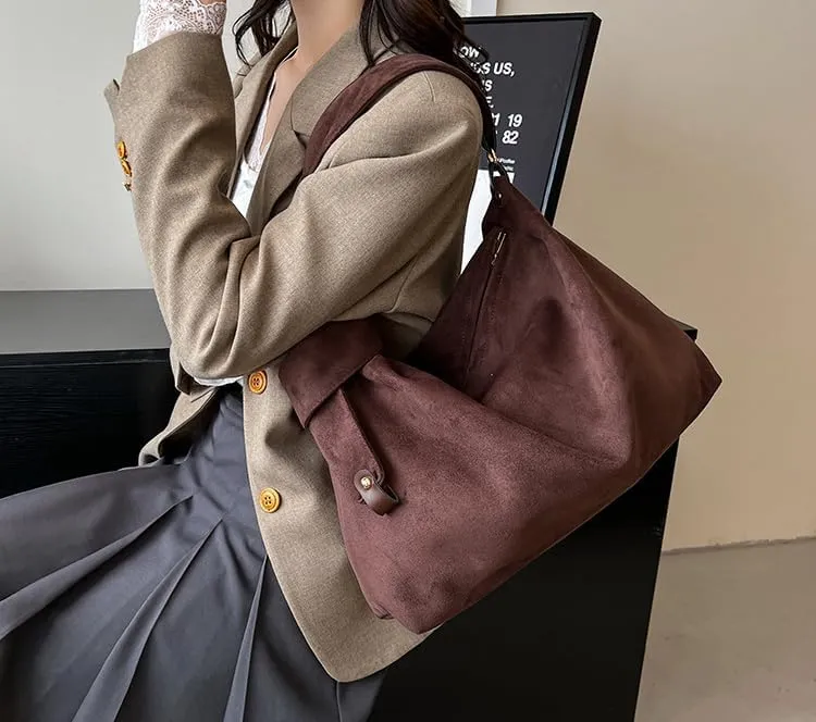 Women Trendy Suede Tote Bag Slouchy Large Capacity Hobo Bag Casual Shoulder Bag Vintage Satchel Purse Handbag Work bag