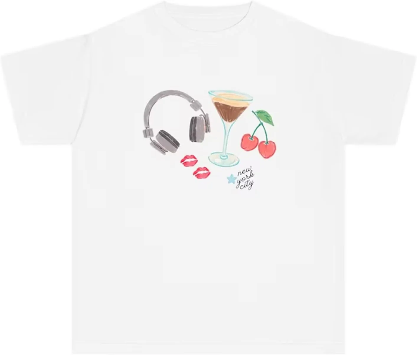 Women Y2K Aesthetic Graphic Baby Tees Short Sleeve Crewneck Fitted Crop Tops Teen Girl Summer Vintage White T Shirt