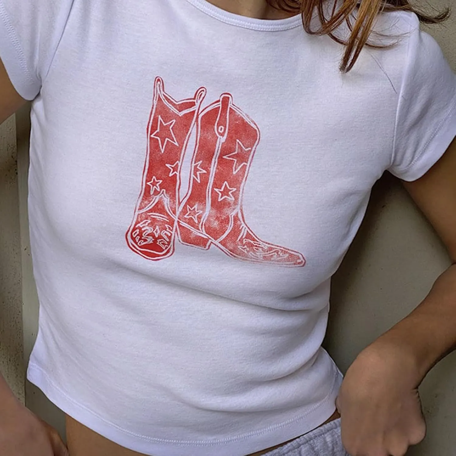Women Y2K Aesthetic Graphic Baby Tees Short Sleeve Crewneck Fitted Crop Tops Teen Girl Summer Vintage White T Shirt