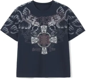 Women Y2K Fairy Grunge Clothes Short Sleeve Aesthetic Graphic Crop Tops 2000s E Girls Vintage Baggy Emo Tee Shirts