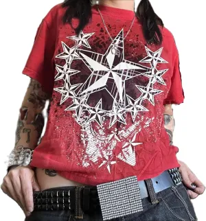 Women Y2K Fairy Grunge Clothes Short Sleeve Aesthetic Graphic Crop Tops 2000s E Girls Vintage Baggy Emo Tee Shirts