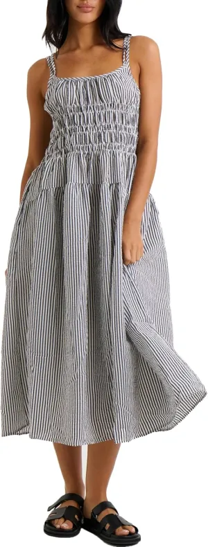 Women's 2025 Summer Striped Smocked Maxi Dress Sleeveless Boho Sundress Double Strap Flowy Swing for Beach Vacation