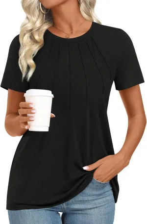 Womens 2025 Tunic Summer Casual Tops Short Sleeve Blouses Crewneck Fashion Tshirts M-3XL