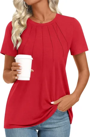 Womens 2025 Tunic Summer Casual Tops Short Sleeve Blouses Crewneck Fashion Tshirts M-3XL
