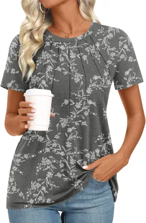 Womens 2025 Tunic Summer Casual Tops Short Sleeve Blouses Crewneck Fashion Tshirts M-3XL