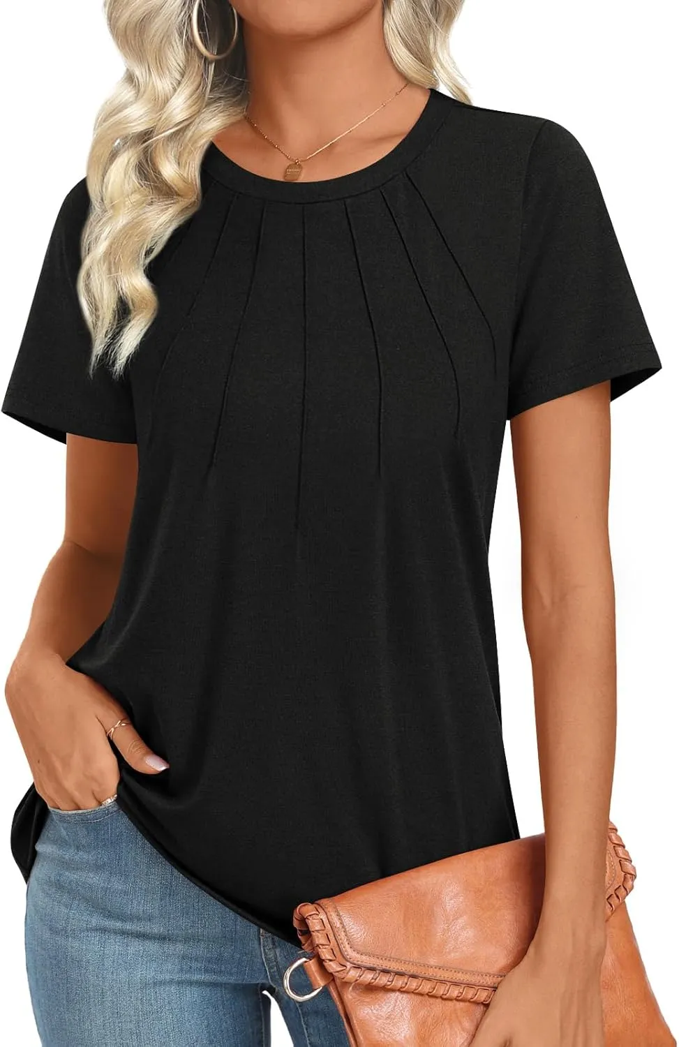 Womens 2025 Tunic Summer Casual Tops Short Sleeve Blouses Crewneck Fashion Tshirts M-3XL