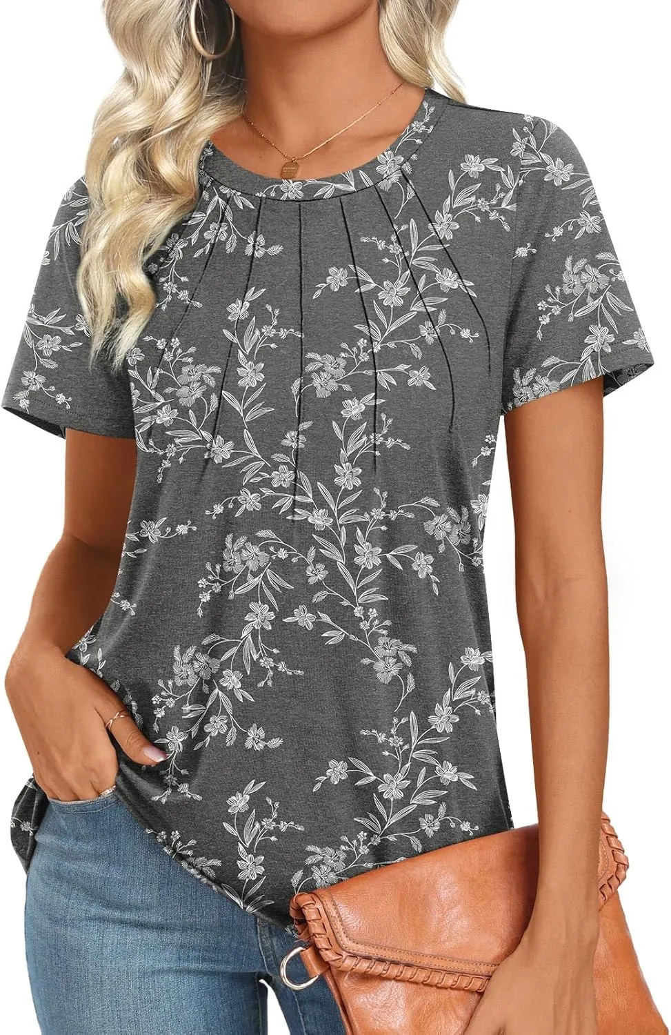 Womens 2025 Tunic Summer Casual Tops Short Sleeve Blouses Crewneck Fashion Tshirts M-3XL