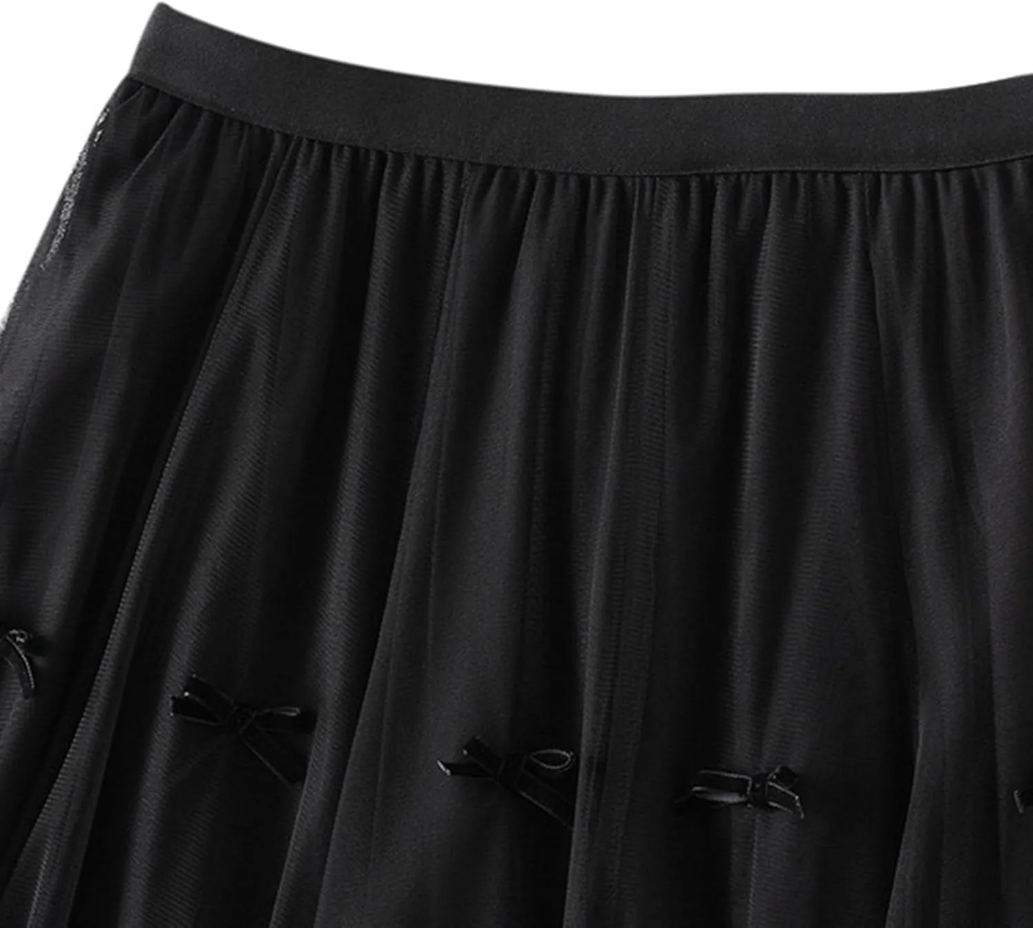 Women's A-Line Bow Elastic Waist Midi Skirt Fairy Flowy Tulle Pleated Tiered Party Long Skirts