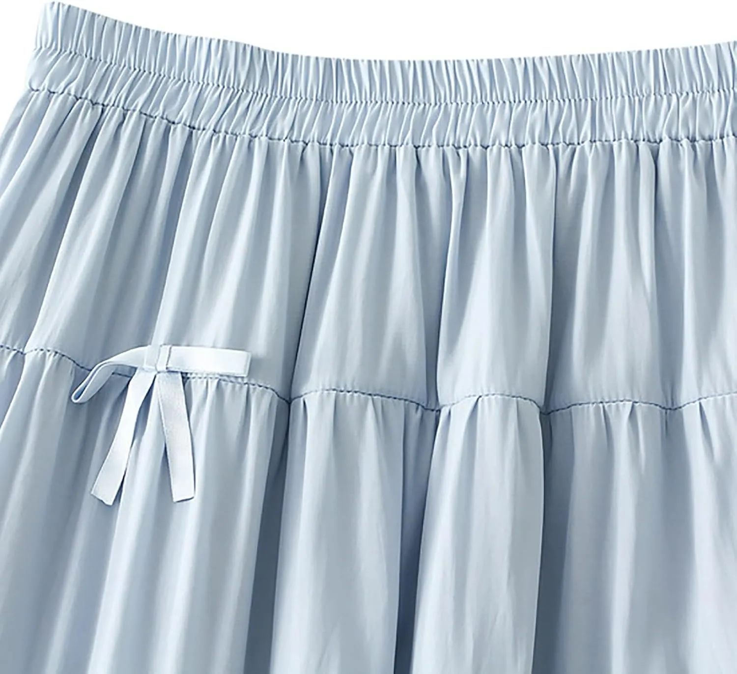 Women's A-Line Bow Elastic Waist Midi Skirt Fairy Flowy Tulle Pleated Tiered Party Long Skirts
