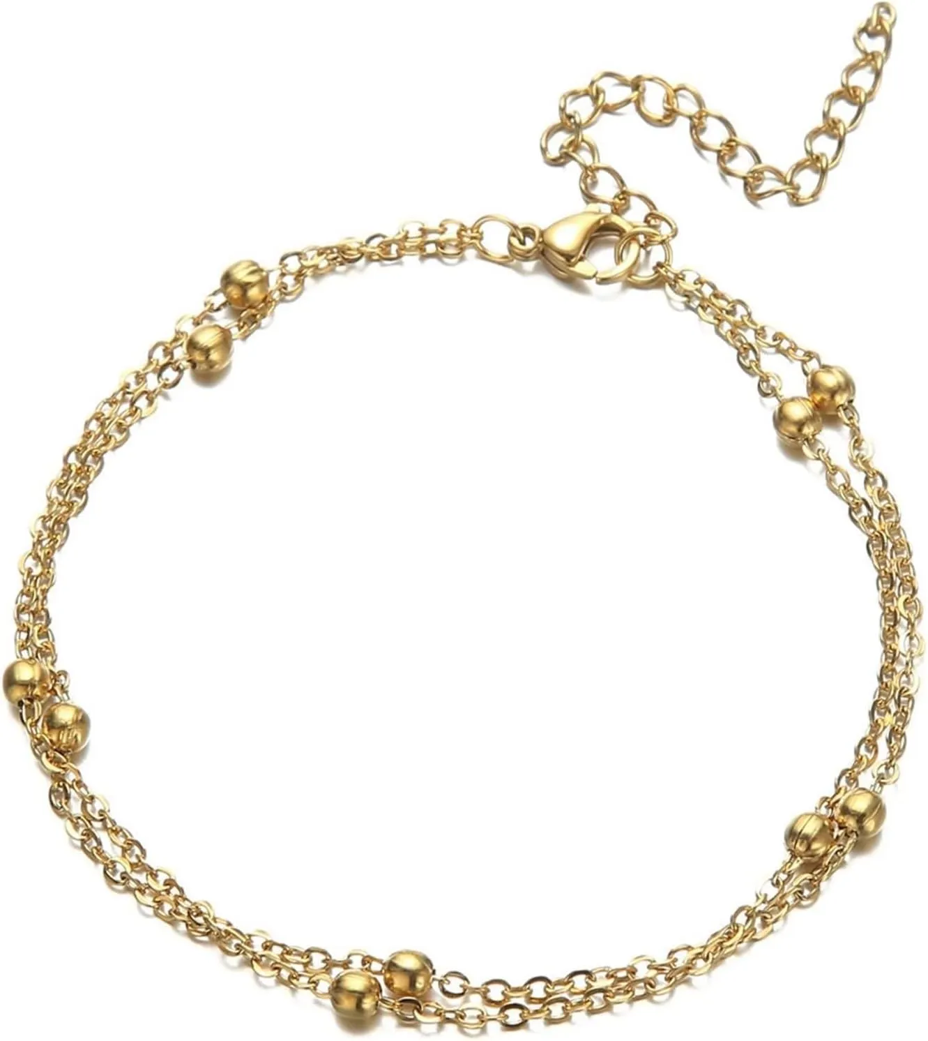 Womens Ankle Bracelets Beaded, Anklet Beach Stainless Steel Double Chain Silver/Gold Foot Jewelry Gifts for Friend