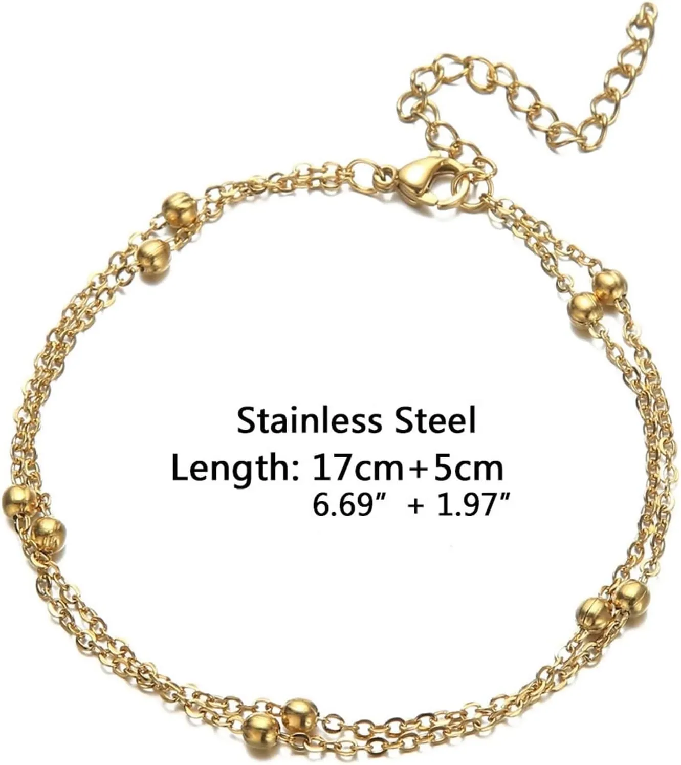 Womens Ankle Bracelets Beaded, Anklet Beach Stainless Steel Double Chain Silver/Gold Foot Jewelry Gifts for Friend