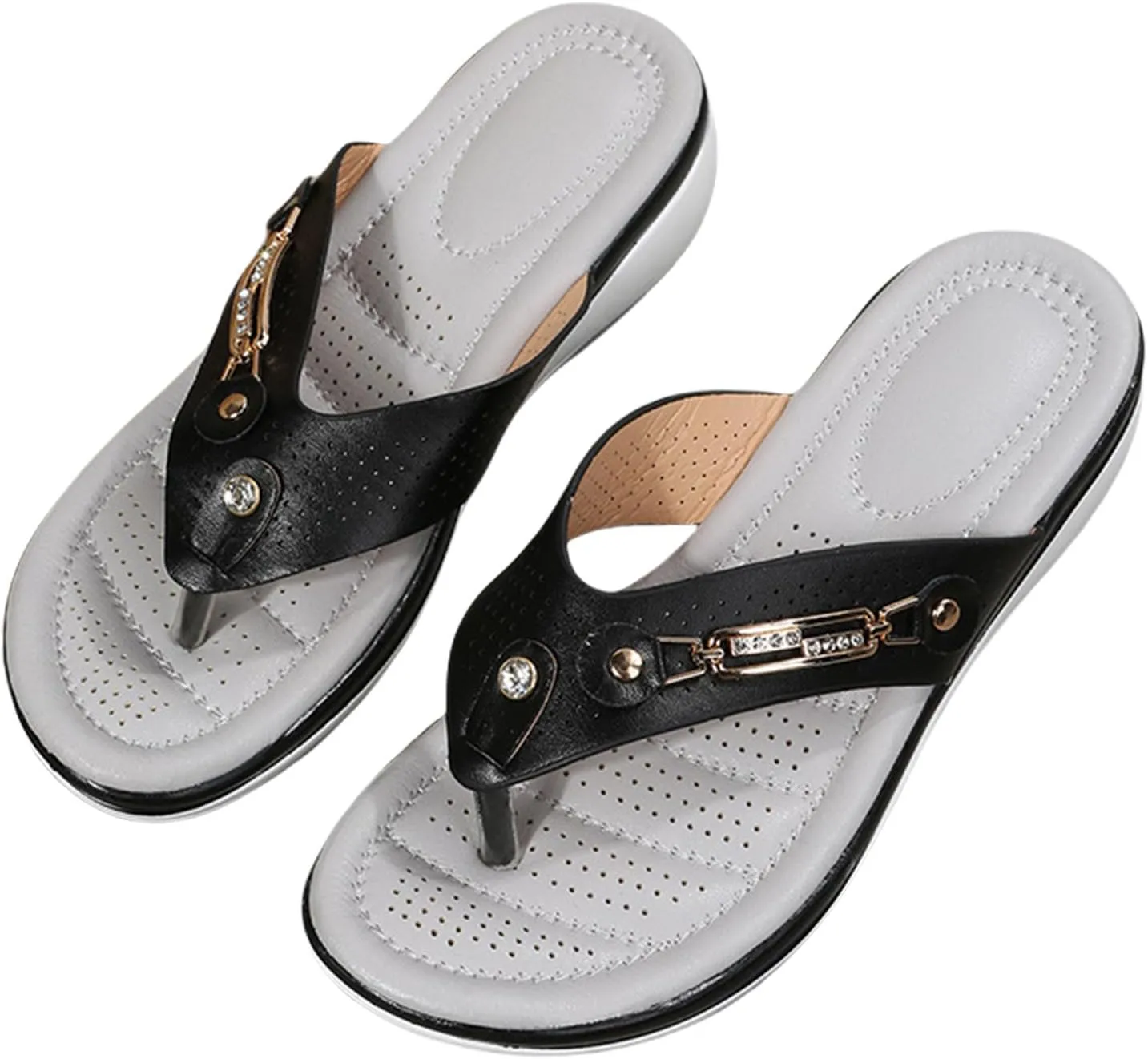 Womens Arch Support Flip Flops Comfortable Yoga Mat Slip On Low Wedge Sandals Summer Clip Toe Beach Walking Thong Cushion Sandals for Women Shower Shoes Indoor