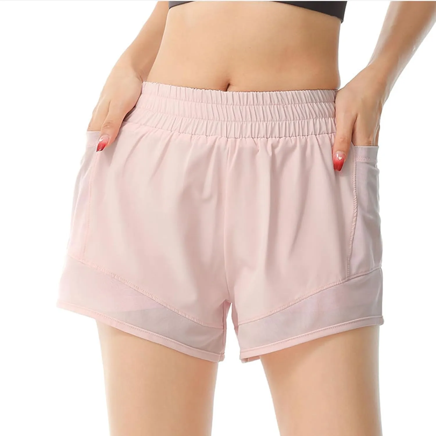 Women's Athletic Yoga Shorts High Waisted Workout Running Shorts Lightweight Mesh Patchwork Stretch Gym Yoga Shorts