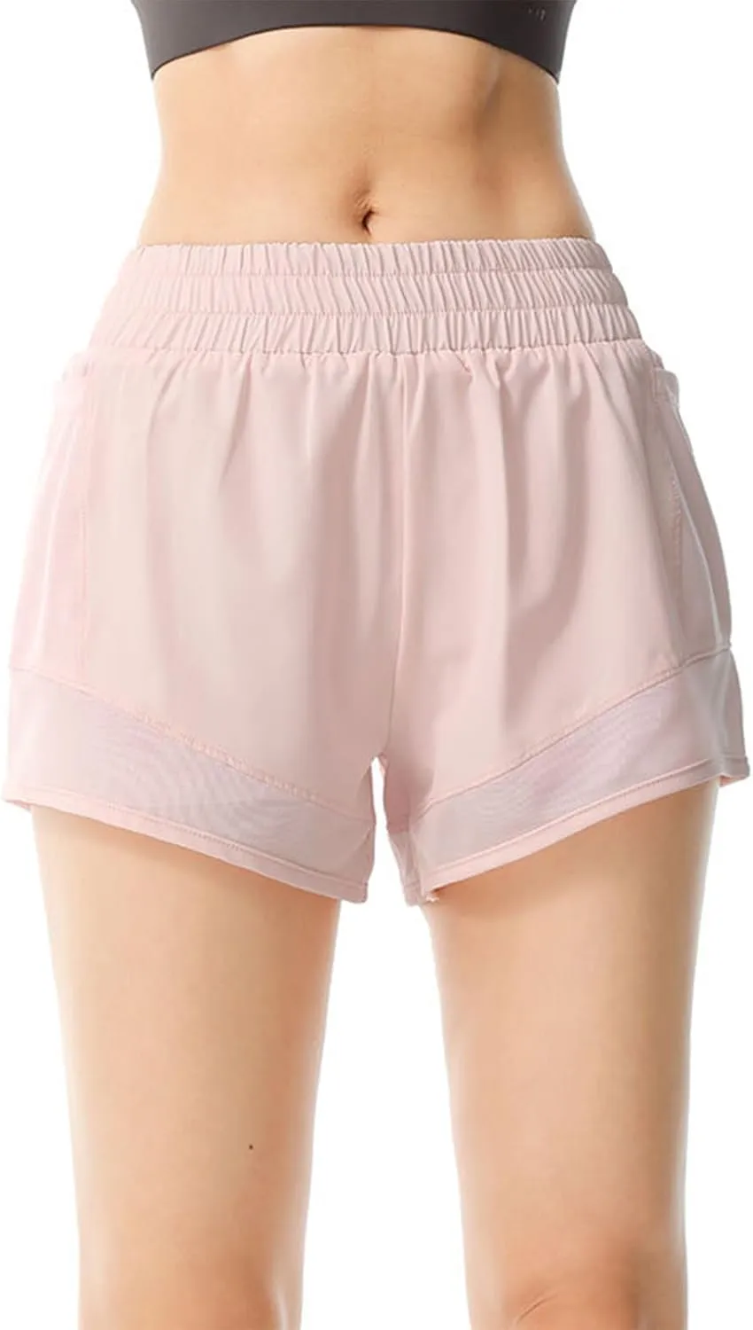 Women's Athletic Yoga Shorts High Waisted Workout Running Shorts Lightweight Mesh Patchwork Stretch Gym Yoga Shorts