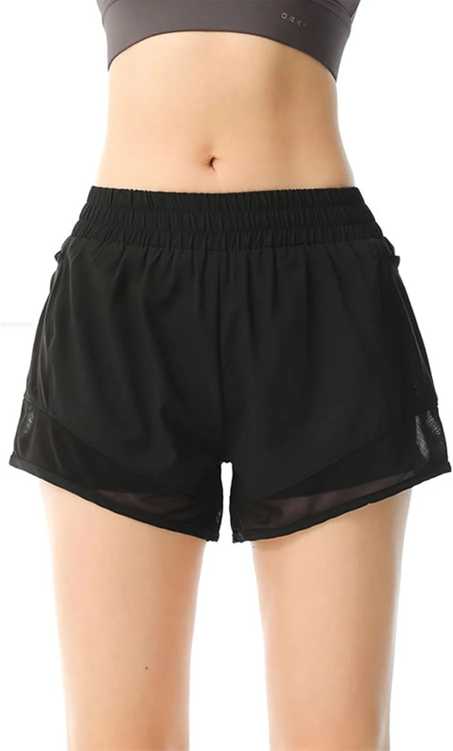 Women's Athletic Yoga Shorts High Waisted Workout Running Shorts Lightweight Mesh Patchwork Stretch Gym Yoga Shorts