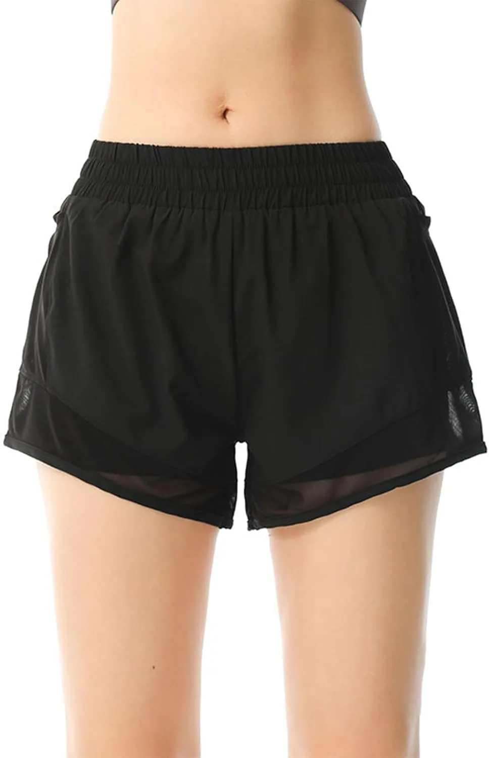 Women's Athletic Yoga Shorts High Waisted Workout Running Shorts Lightweight Mesh Patchwork Stretch Gym Yoga Shorts