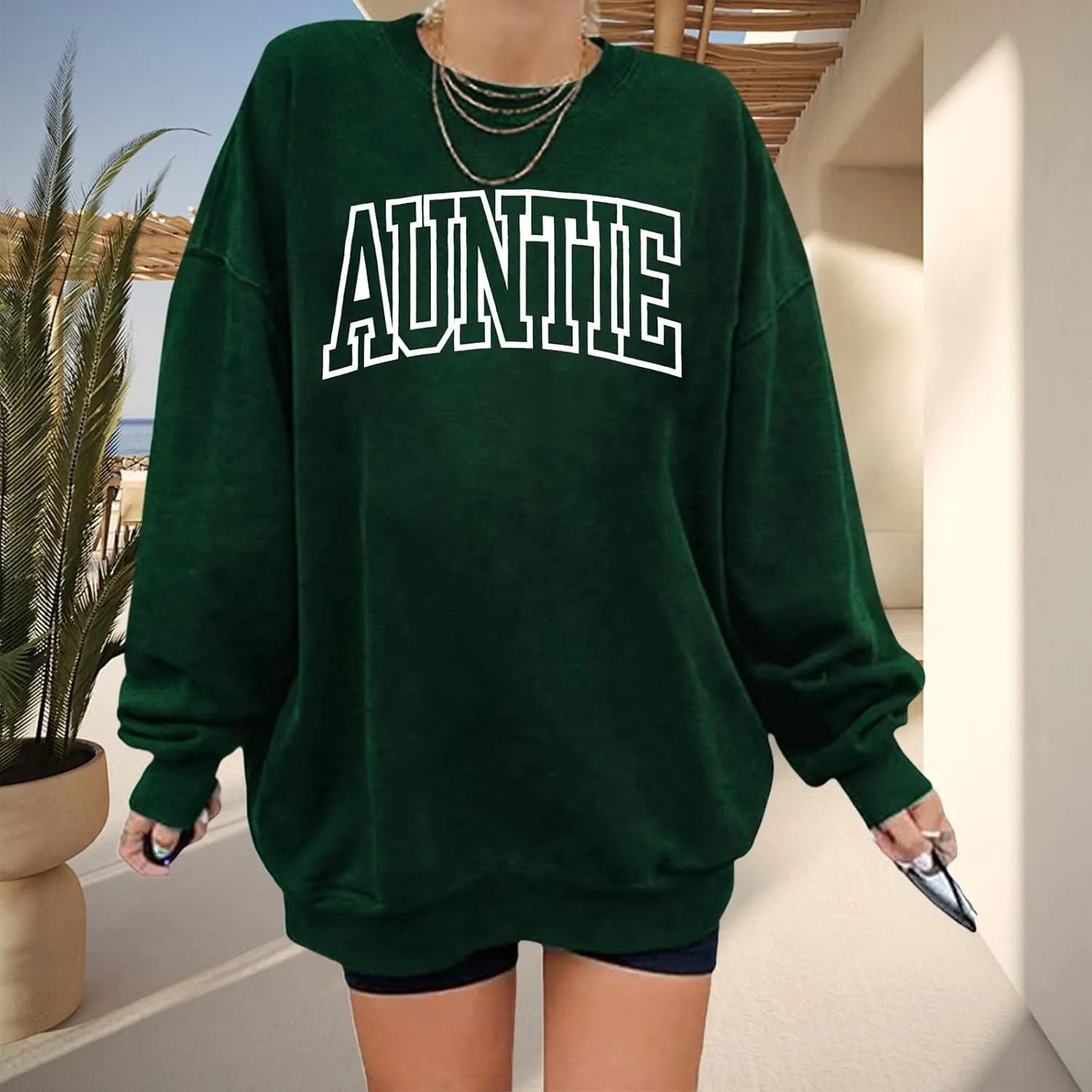 Womens Aunt Sweatshirt Auntie Letter Print Long Sleeve Pullover Top Oversized Cool Aunt Embroidered Crewneck Shirts