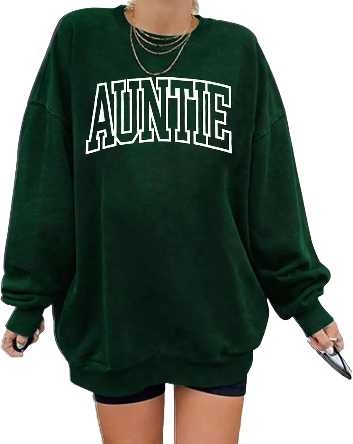 Womens Aunt Sweatshirt Auntie Letter Print Long Sleeve Pullover Top Oversized Cool Aunt Embroidered Crewneck Shirts