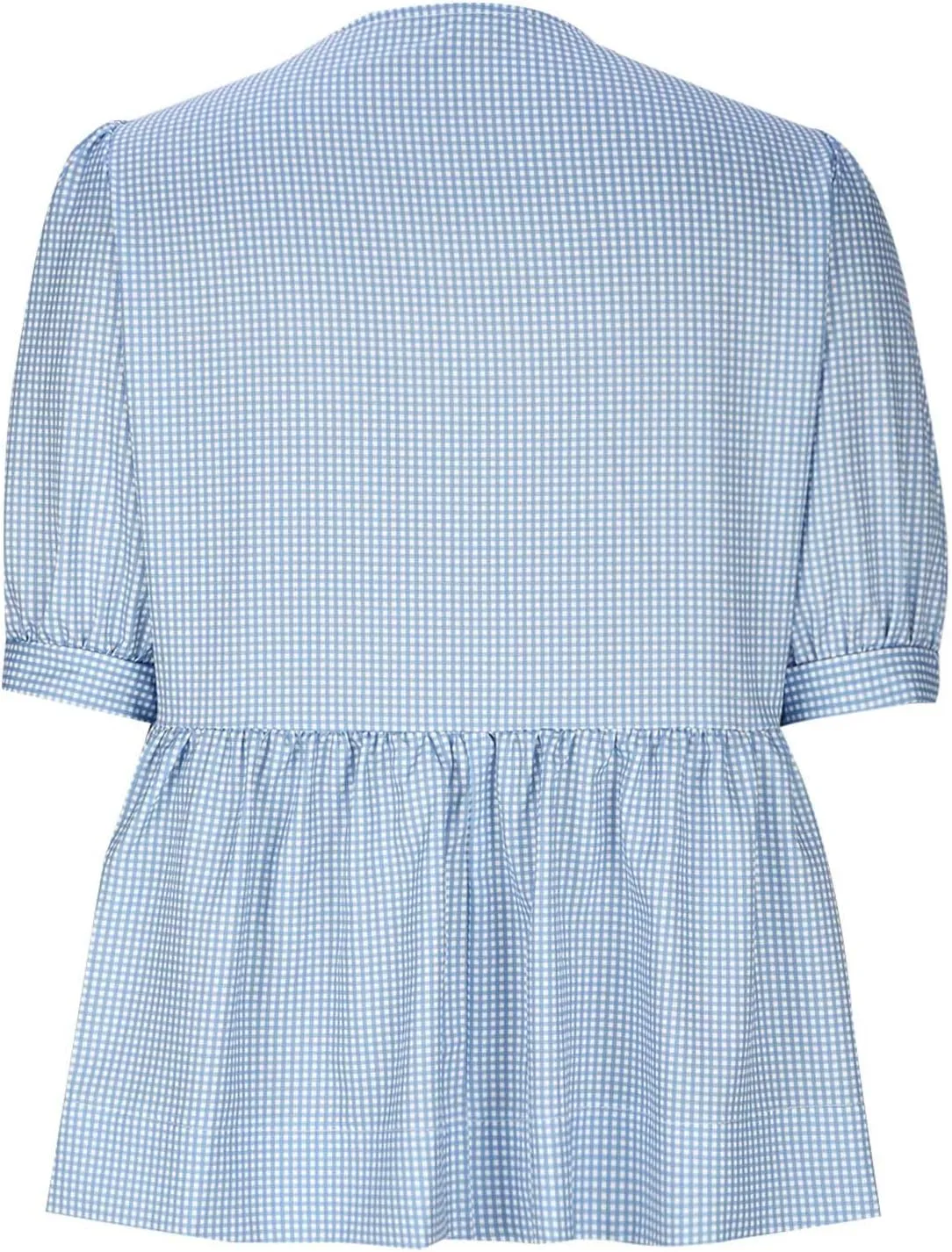 Womens Blouses Plaid Short Puff Sleeve Tops Cute Tie Front Peplum Shirts Summer Girls Fashion Casual Loose Clothes