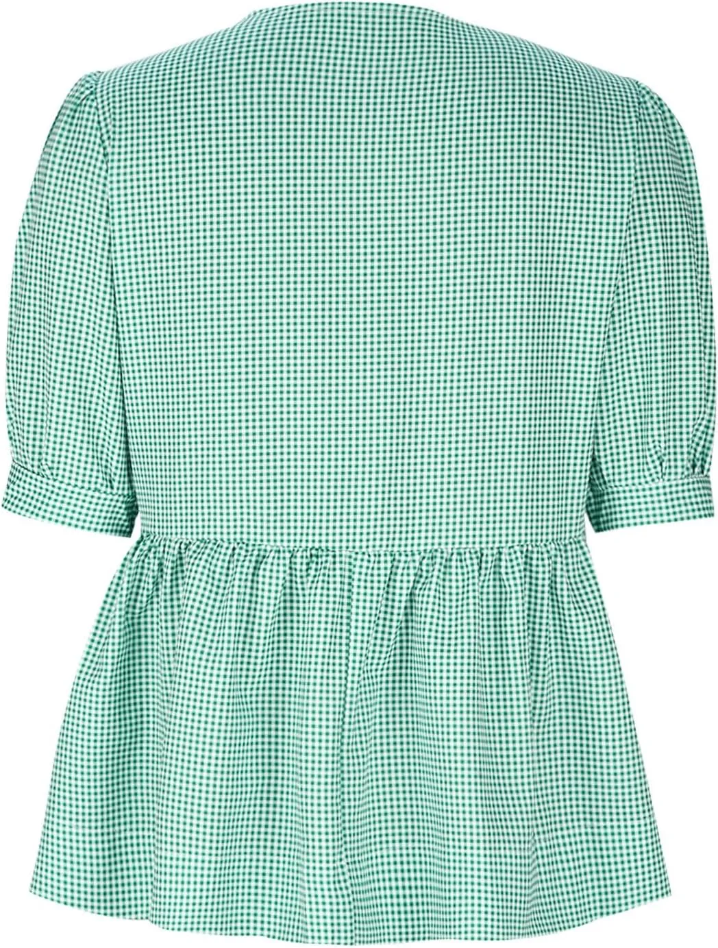 Womens Blouses Plaid Short Puff Sleeve Tops Cute Tie Front Peplum Shirts Summer Girls Fashion Casual Loose Clothes