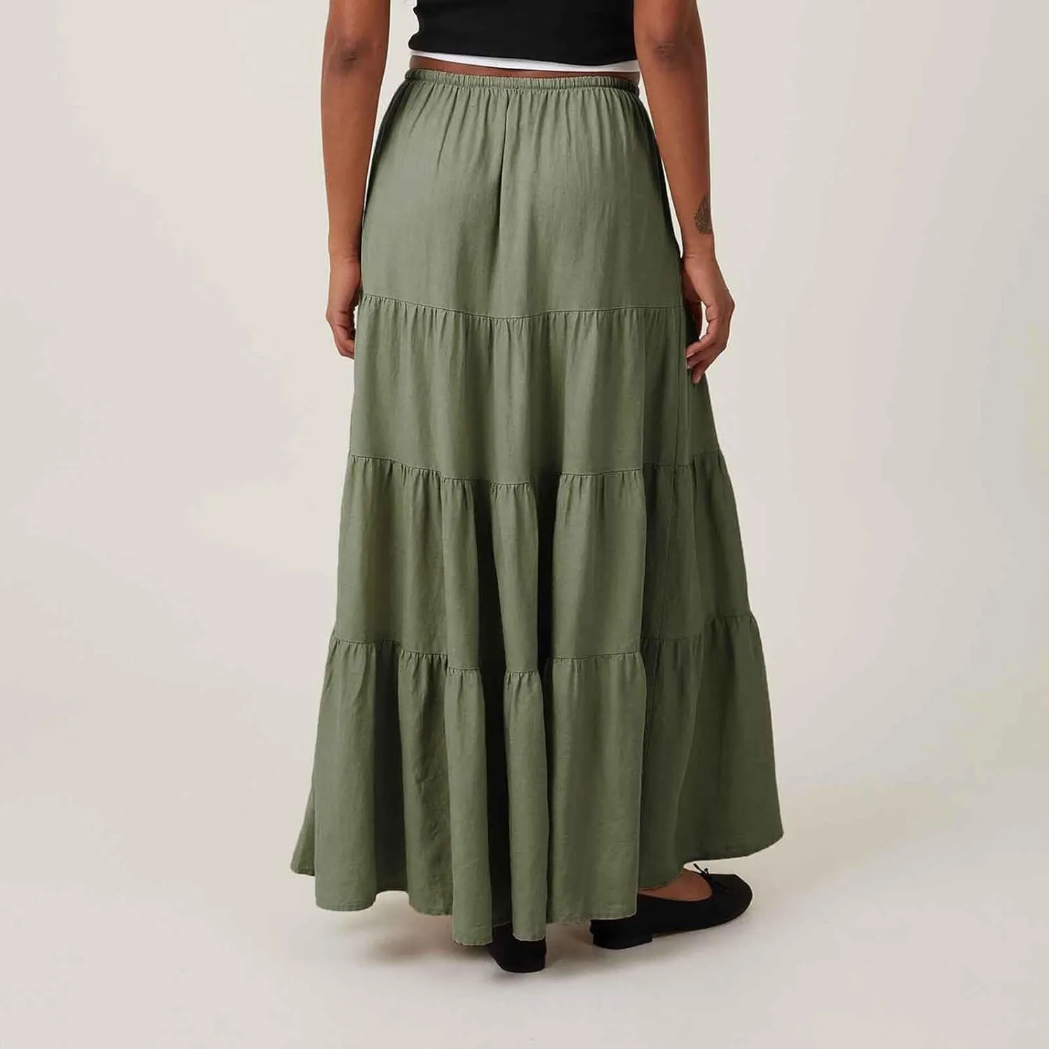 Womens Boho Maxi Skirt Solid Ruffle Swing Elastic High Waisted Pleated Flowy Skirts 2025 Trendy Summer Beach Skorts