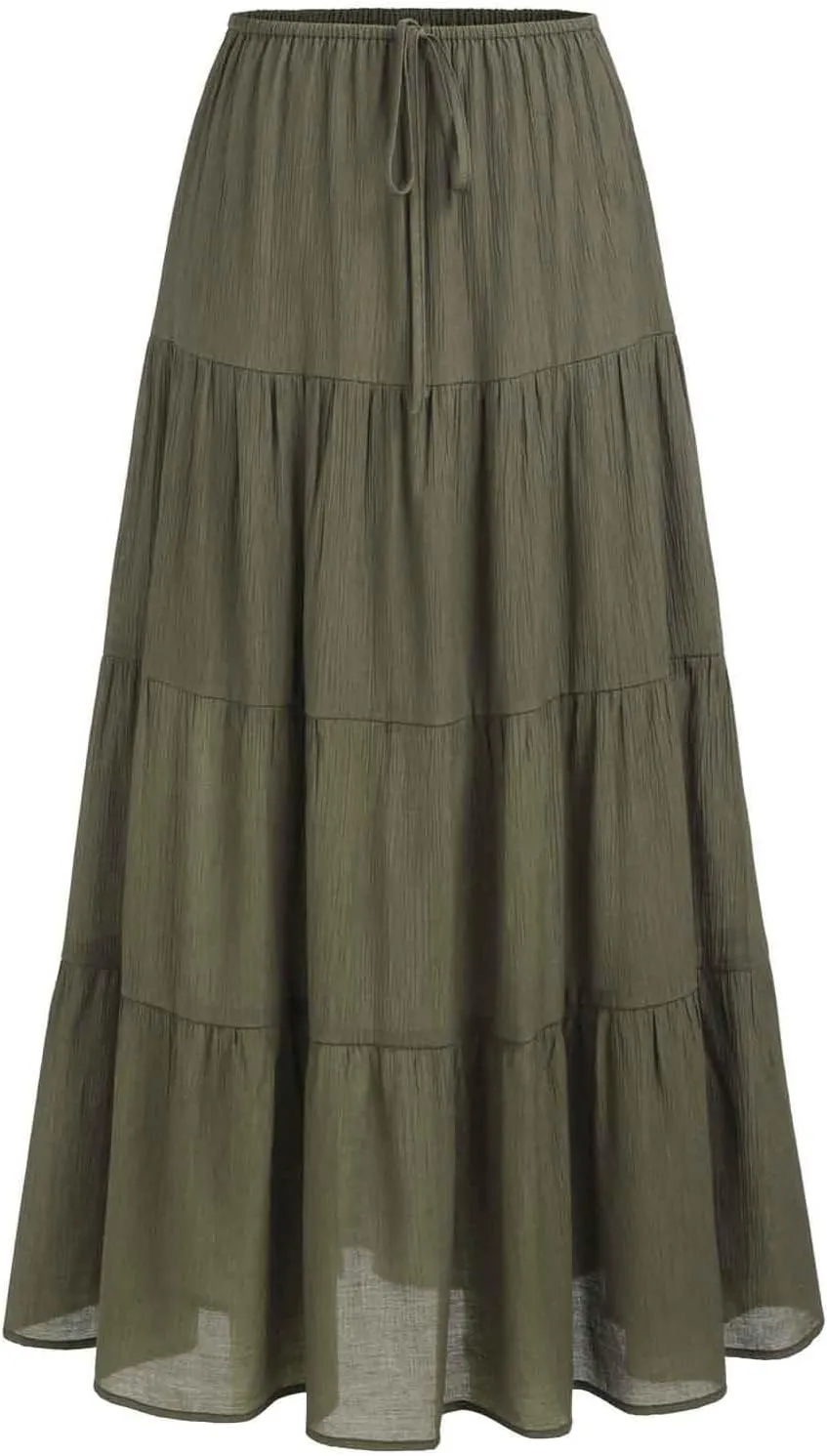 Womens Boho Maxi Skirt Solid Ruffle Swing Elastic High Waisted Pleated Flowy Skirts 2025 Trendy Summer Beach Skorts