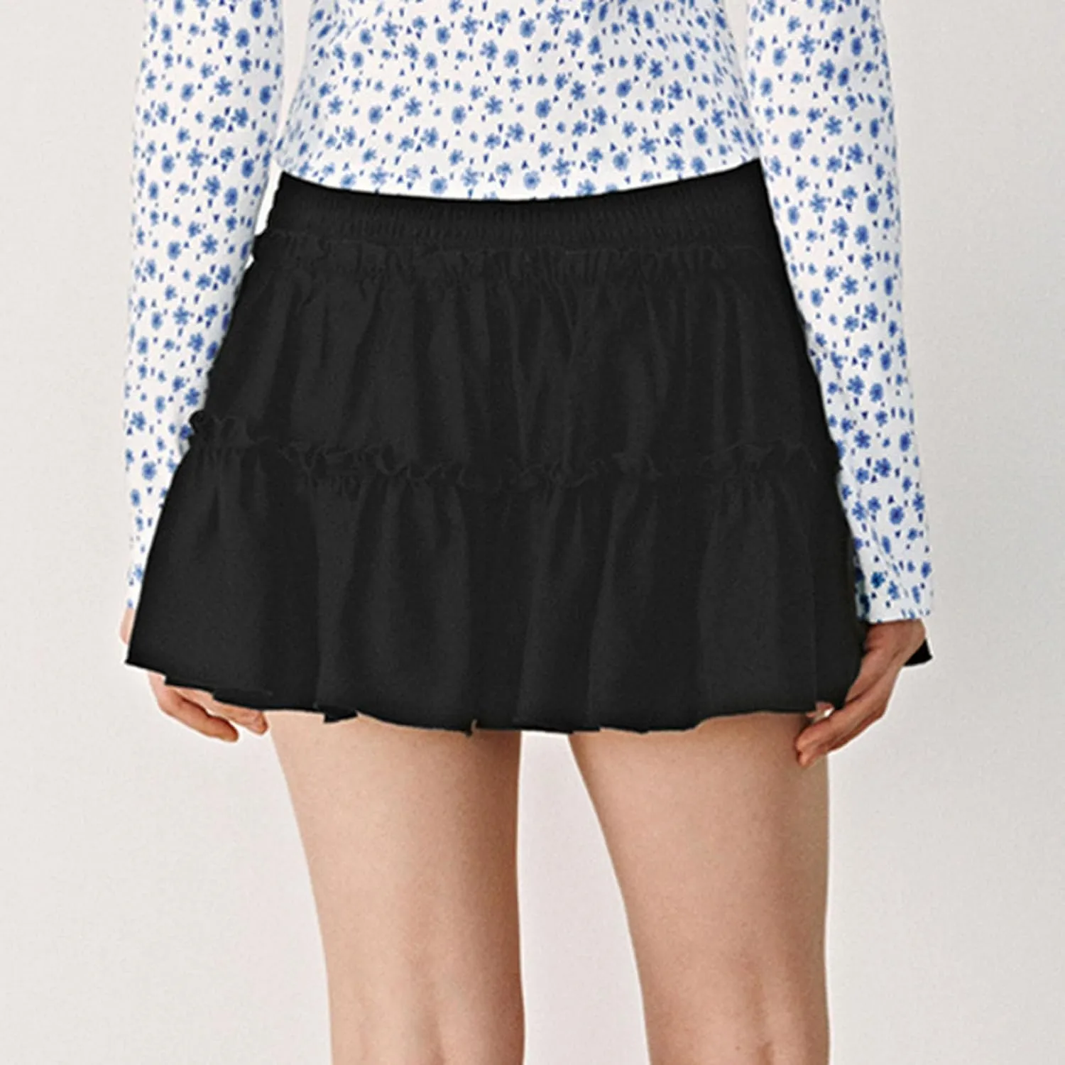 Womens Boho Mini Skirt 2025 Summer Beach Skirts High Waisted Ruffled Tiered A Line Flowy Skirts Built-in Shorts