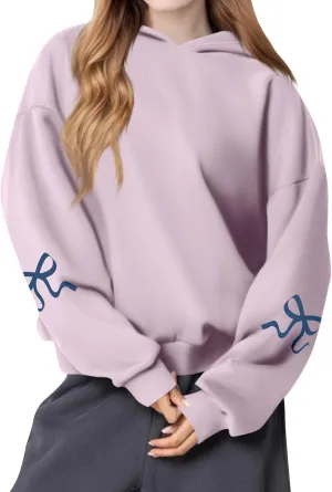 Women's Bow Print Hoodies 2025 Spring Trendy Long Sleeve Sweatshirts Cute Preppy Clothes Casual Graphic Pullover Tops