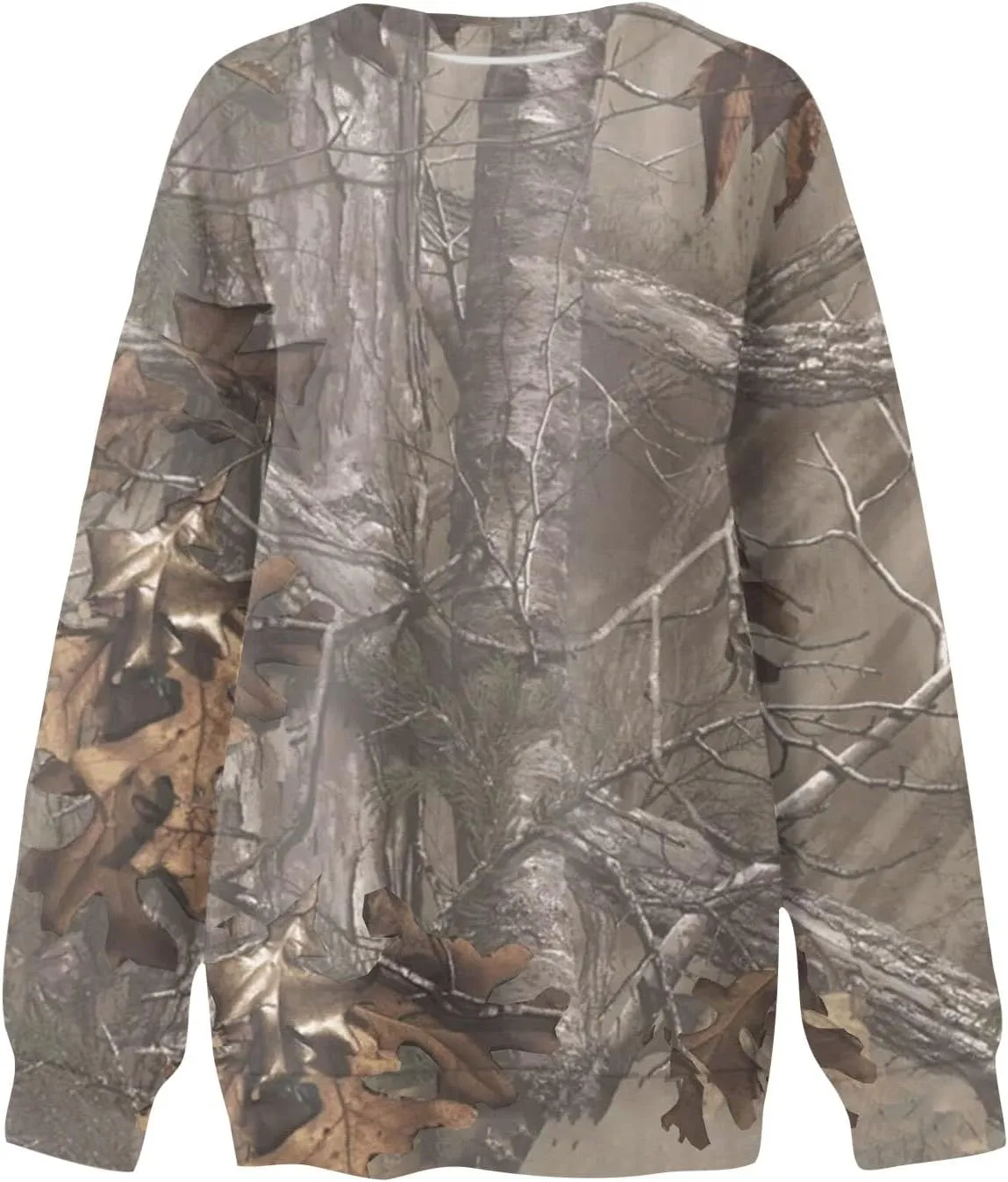 Women's Camo Sweatshirt Maple-Leaf Print Oversized Sweatshirt Fleece Crewneck Shirts Casual Fall Pullover Tops
