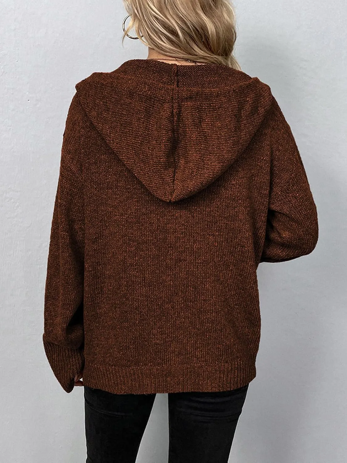 Women's Casual Cardigan V Neck Button Up Hooded Knit Sweaters Long Sleeve Hoodie Oversized Outfits Open Front Tops