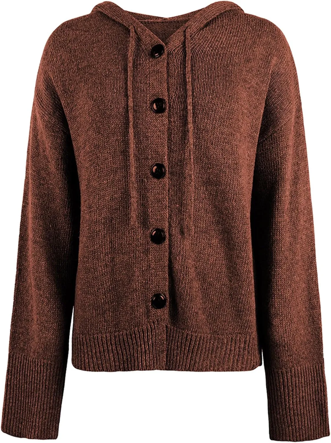 Women's Casual Cardigan V Neck Button Up Hooded Knit Sweaters Long Sleeve Hoodie Oversized Outfits Open Front Tops
