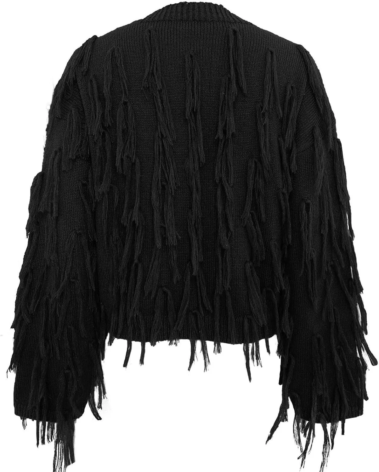 Women's Casual Crewneck Fringe Tassel Knitted Pullover Sweater Jumper Tops Fall Sweaters Chunky Knit Jumper Tops