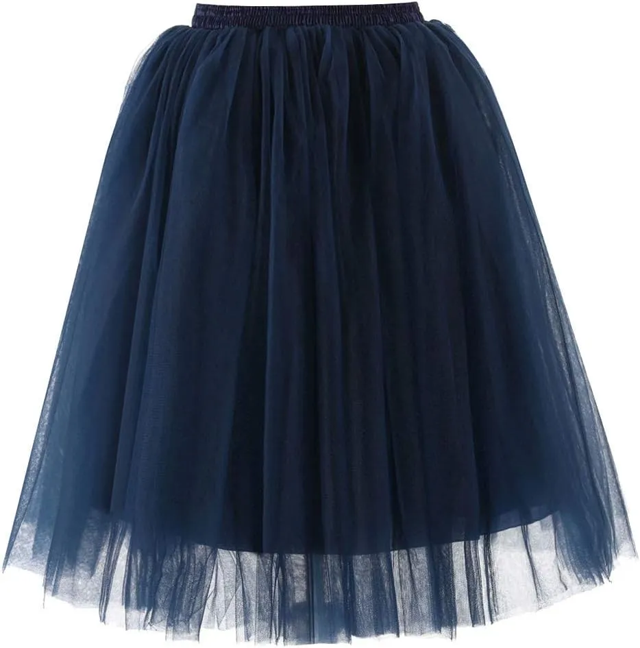 Womens Casual High Waisted Skirts Fashion Solid Versatile A Line Fairy Skirt Prom Party Knee Length Skirt Tutu Skirt