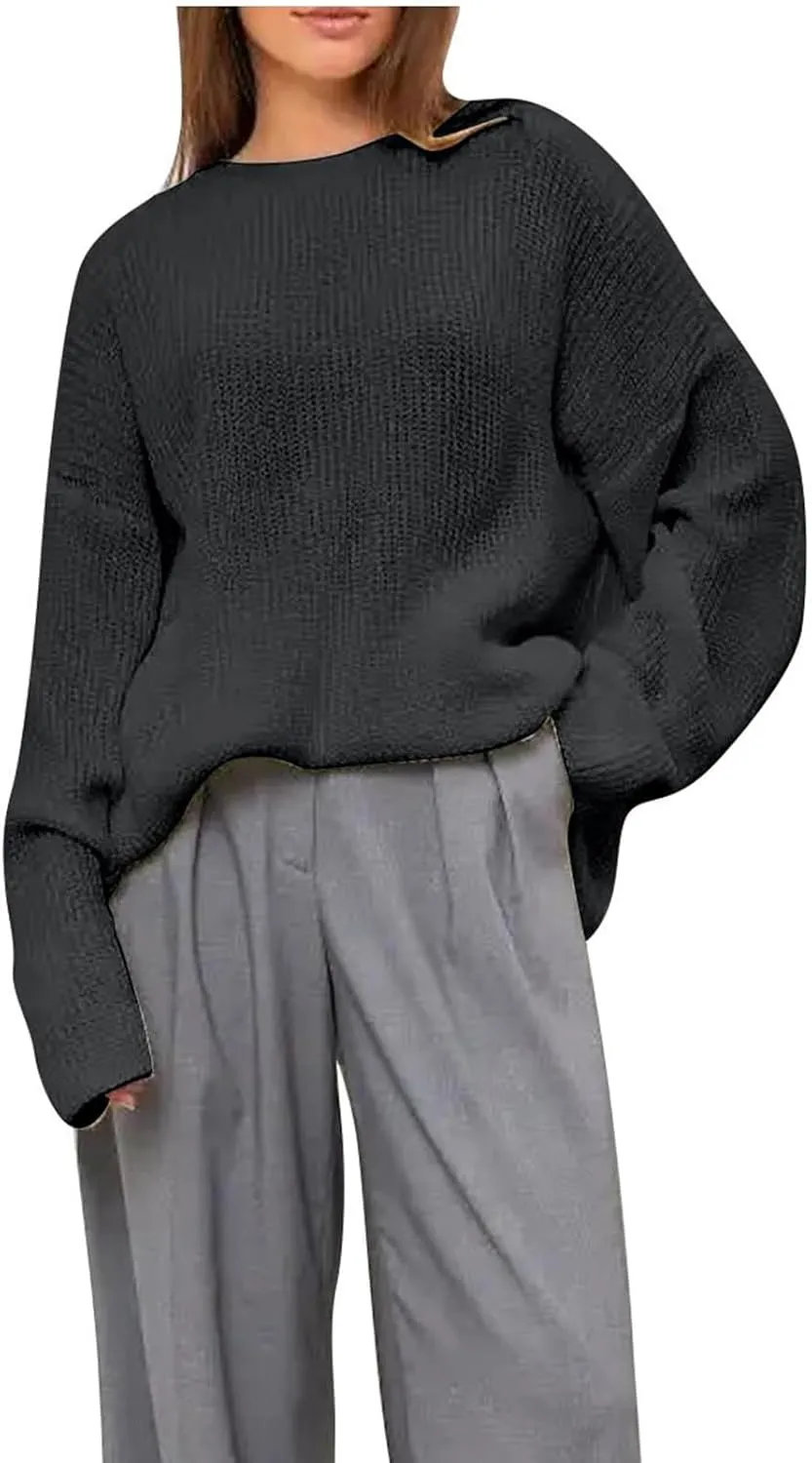 Women's Casual Oversized Sweaters Loose Soft Chunky Knit Long Batwing Sleeve Pullover Sweater Tunic Outfit Tops 2024