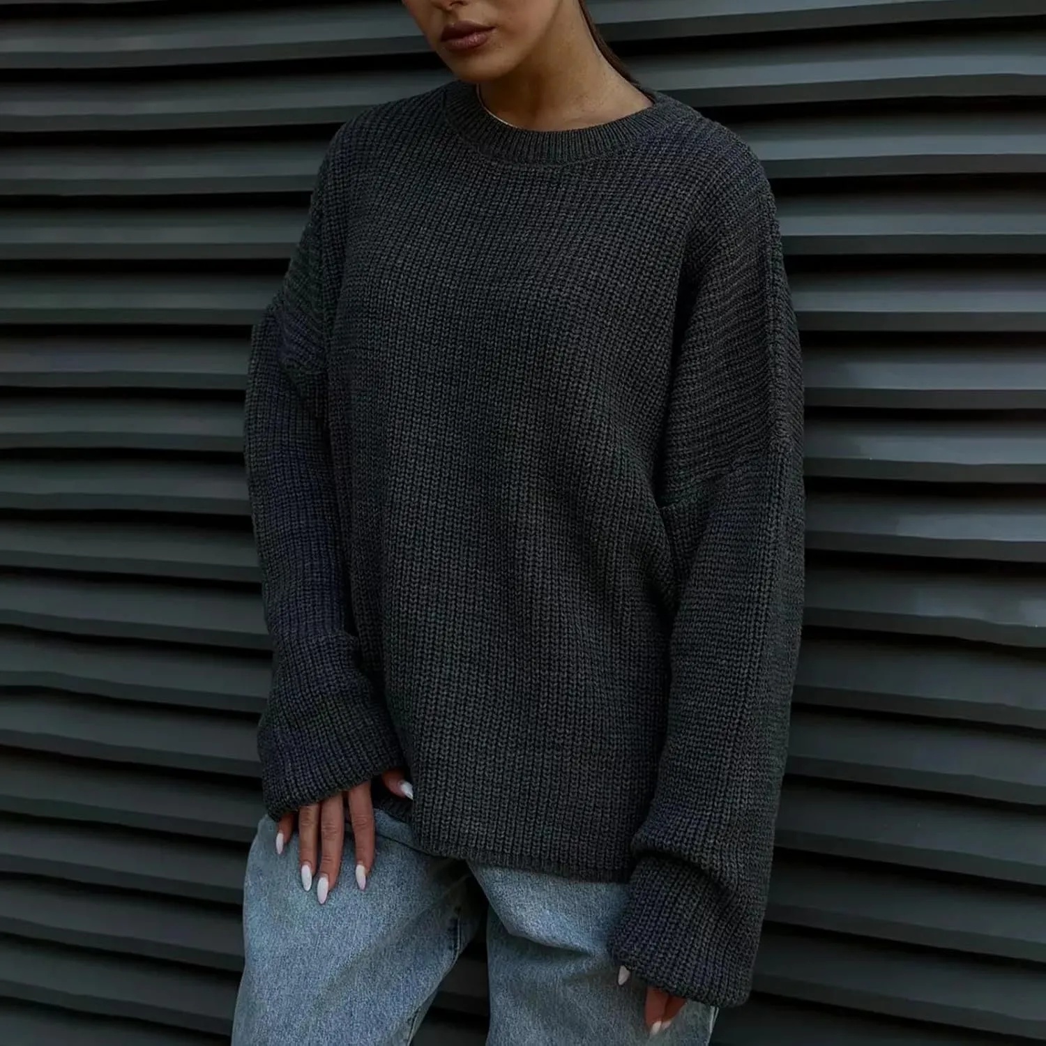 Women's Casual Oversized Sweaters Loose Soft Chunky Knit Long Batwing Sleeve Pullover Sweater Tunic Outfit Tops 2024