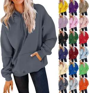 Women's Fall Casual Hoodies Solid Long Sleeve Drawstring Hooded Chunky Warm Pullovers Oversized Exercise Sweatshirt