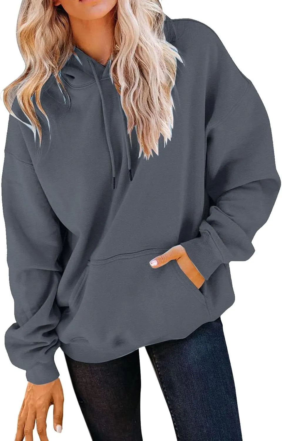 Women's Fall Casual Hoodies Solid Long Sleeve Drawstring Hooded Chunky Warm Pullovers Oversized Exercise Sweatshirt