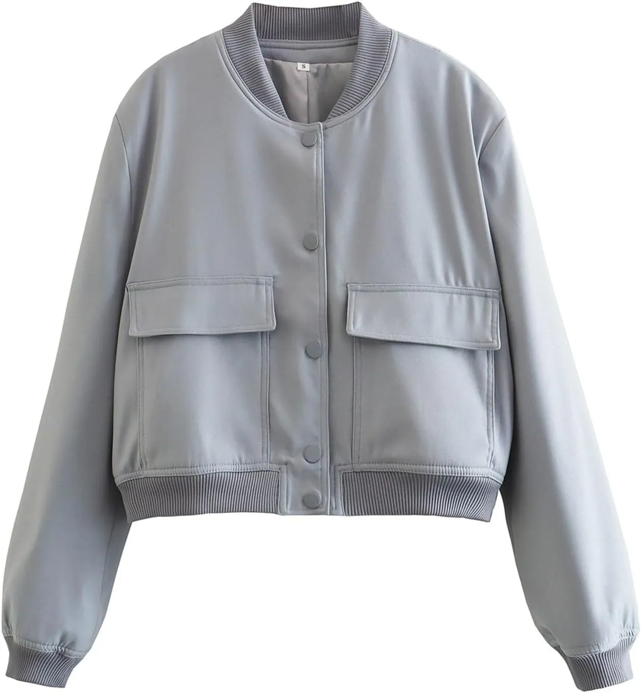Women's Fashion Short Jackets Fall Button Down Strand Collar Varsity Cropped Shackets Long Sleeve Bomber with Pockets