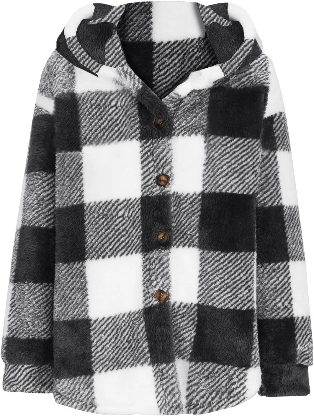 Womens Fuzzy Flannel Jacket Fall Fashion Sherpa Lined Plaid Shacket Long Sleeve Button Down Fleece Plush Hoodies