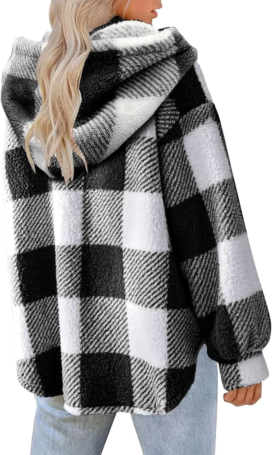 Womens Fuzzy Flannel Jacket Fall Fashion Sherpa Lined Plaid Shacket Long Sleeve Button Down Fleece Plush Hoodies