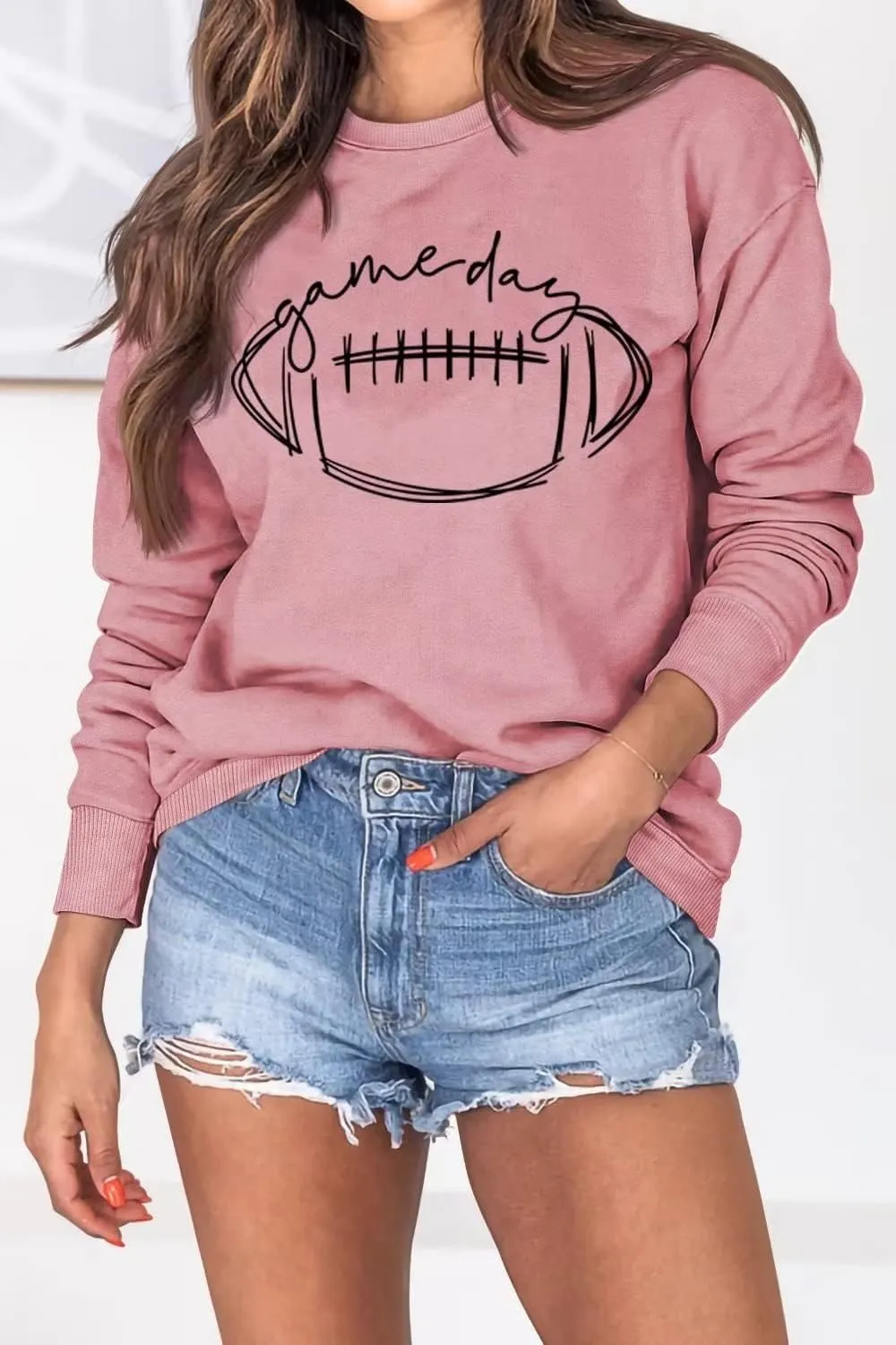 Womens Game Day Sweatshirt Outfits Football Mom Shirts Long Sleeve Crewneck Football Season Shirts Top