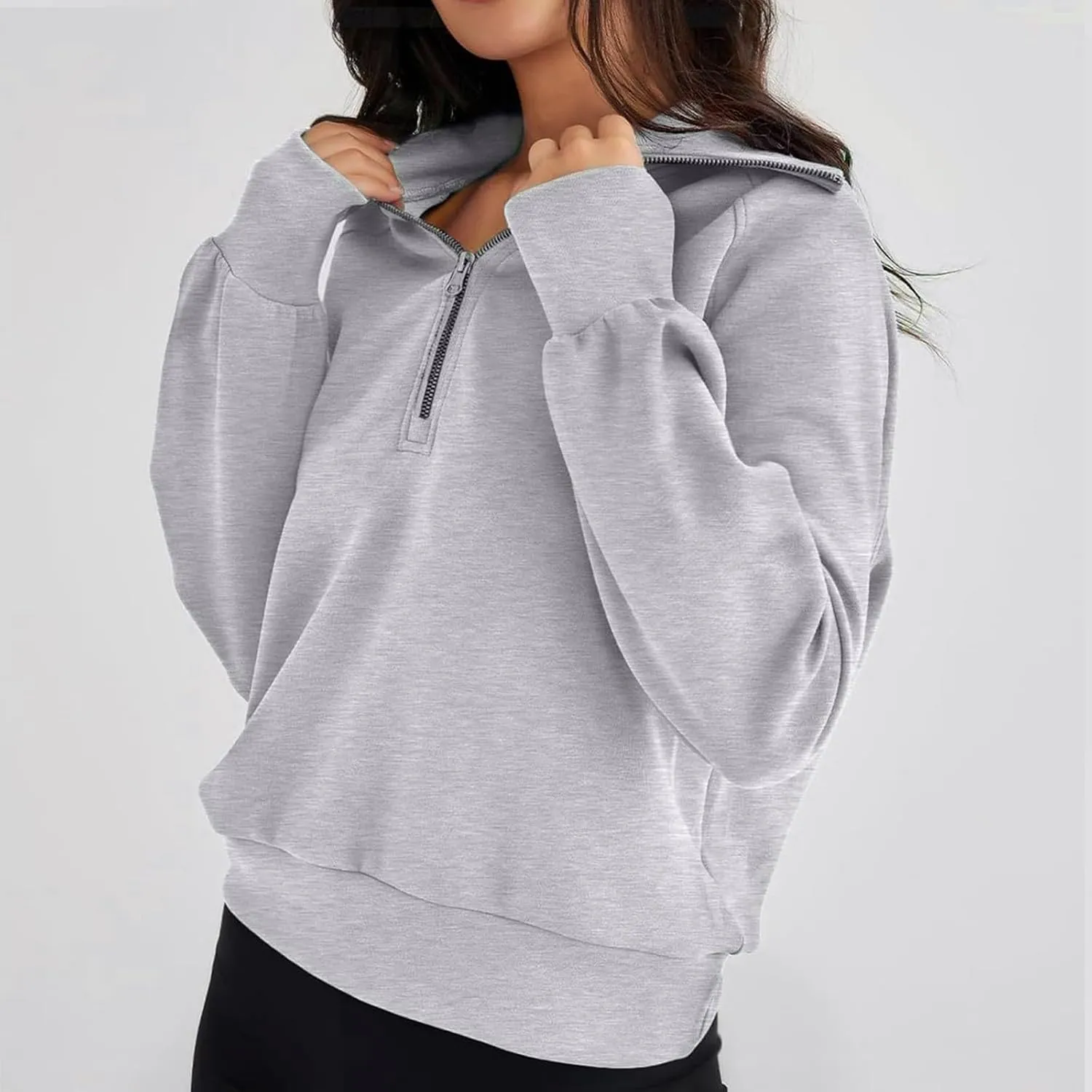 Women's Half Zip Sweatshirt Oversized Long Sleeve Quarter Zip Pullover Casual Lightweight Loose Sweatshirt Y2K Tops