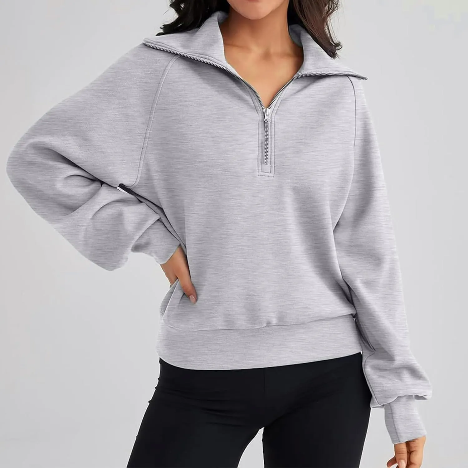 Women's Half Zip Sweatshirt Oversized Long Sleeve Quarter Zip Pullover Casual Lightweight Loose Sweatshirt Y2K Tops